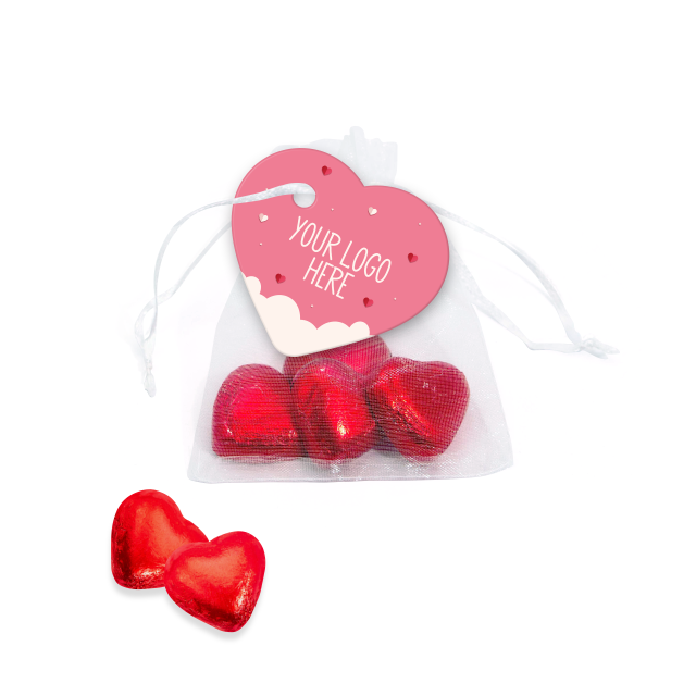 Valentines – Organza Bag – Red Foiled Hearts